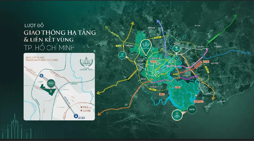 Hệ thống bản đồ liên kết vùng và hạ tầng giao thông của dự án Vinhomes Saigon Park