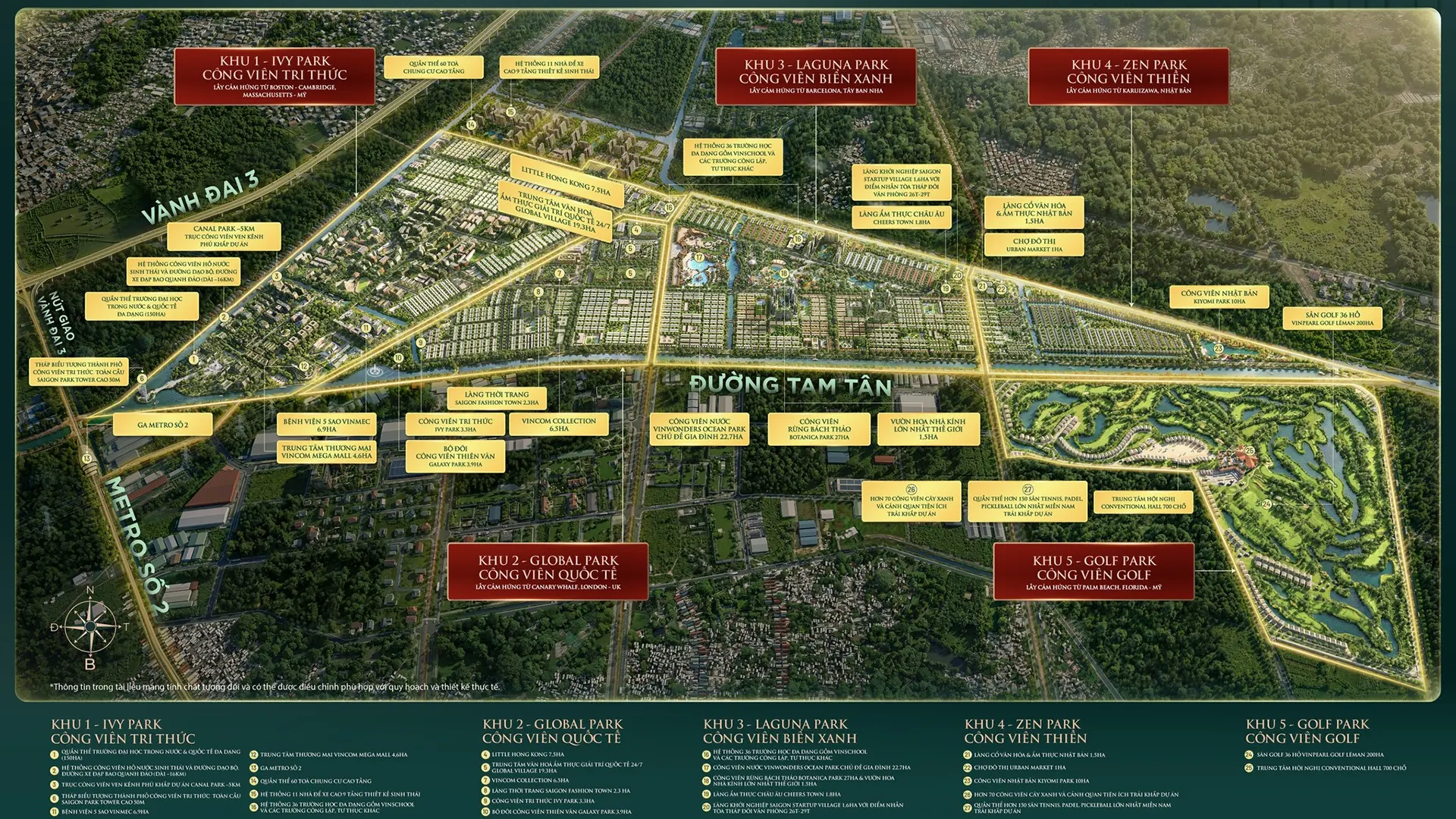 Mặt bằng tổng thể tiện ích của dự án Vinhomes Saigon Park